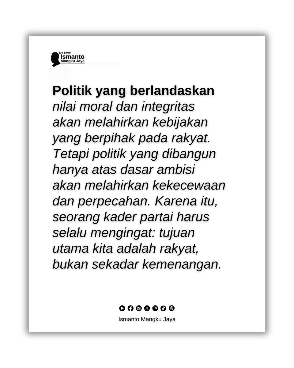 baladkangbarra's tweet photo. Politik yang berlandaskan nilai moral dan integritas akan melahirkan kebijakan yang berpihak pada rakyat.
#edukasi #politik #landasan #nilai #moral #berpihak #rakyat #dasar #ambisi #kader #patai #tujuan https://t.co/9AHWYH2Tjg