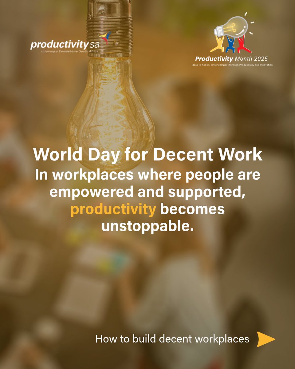 productivitysa's tweet image. Decent work builds stronger teams and fuels productivity. 💪🌱 Let’s make it the standard, not the exception. 🙌

#productivity #decentworkday #decentwork