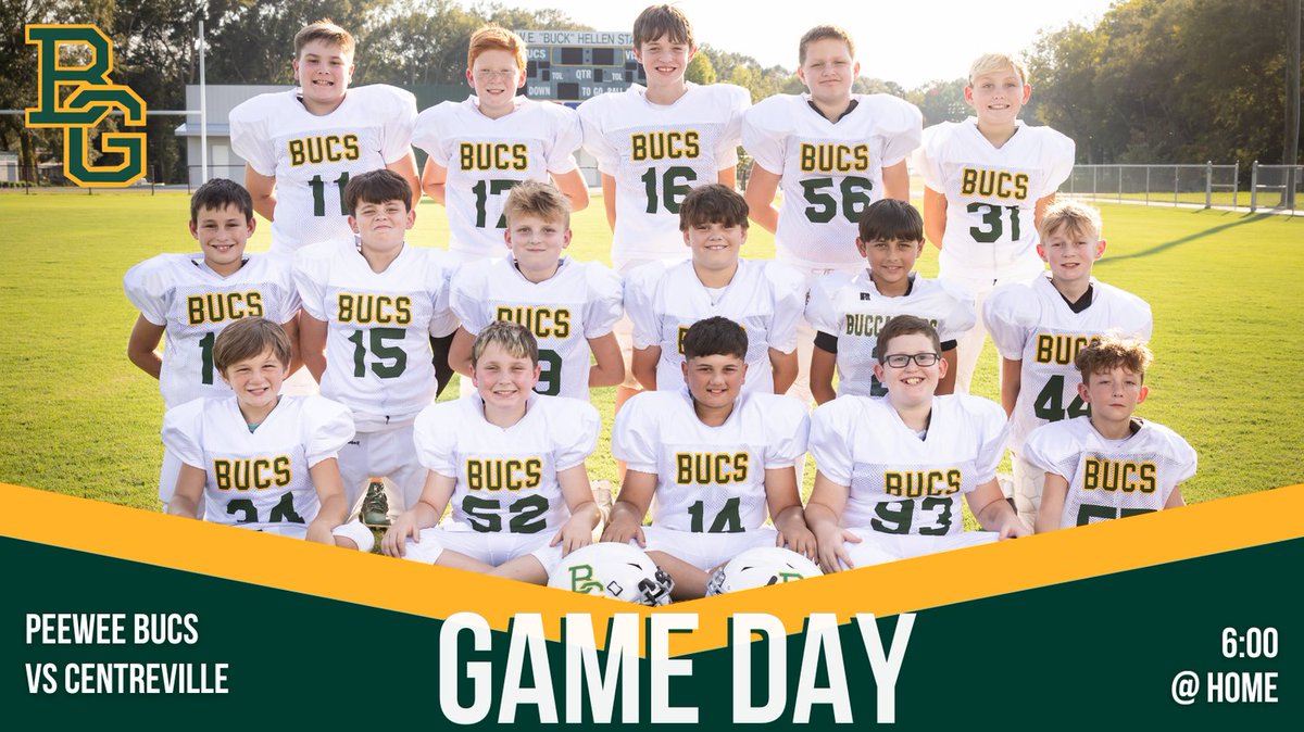 It’s the last game of the season for our PeeWee Bucs! 🏈💚💛
Come out tonight at 5 PM and cheer them on as they take the field one final time this season. 
#BowlingGreenSchool #BucStrong #GeauxBucs #BucNation #WalkWorthy #BGS