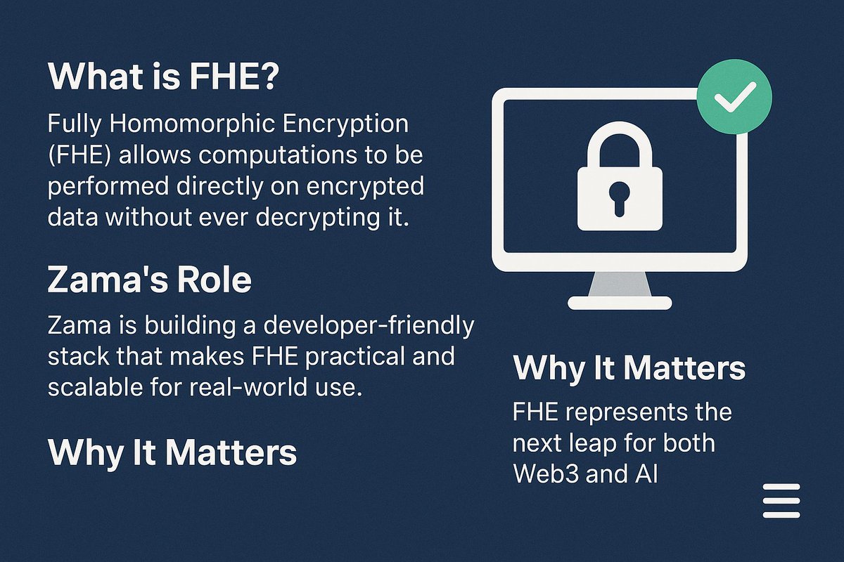 Lord_dan042's tweet image. Reminder⚠️⚠️⚠️

@zama_fhe is where privacy meets computation

Most encryption stops at storage or transit.
Zama takes it a step further i.e encryption that thinks.

With Fully Homomorphic Encryption (FHE), your data stays encrypted even while being processed.

Privacy isn’t going…