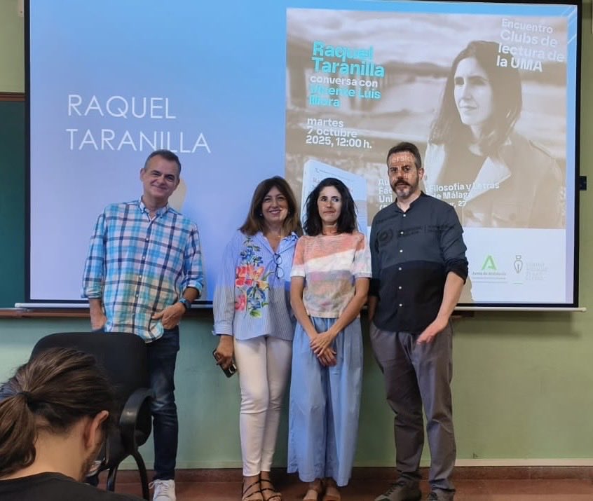 Filosofía y Letras (@letrasuma) on Twitter photo Hoy hemos tenido en <a href="/LetrasUma/">Filosofía y Letras</a> la visita de la escritora Raquel Taranilla <a href="/r_taranilla/">Raquel Taranilla</a>, que ha mantenido un encuentro con nuestr@s estudiantes moderado por
<a href="/MoraVicenteLuis/">Vicente Luis Mora</a>.
Muchas gracias al <a href="/vrcultura_UMA/">Vicerrectorado de Cultura UMA</a> y a <a href="/letrasandalucia/">Centro Andaluz de las Letras</a> por hacerlo posible. Hoy hemos tenido en <a href="/LetrasUma/">Filosofía y Letras</a> la visita de la escritora Raquel Taranilla <a href="/r_taranilla/">Raquel Taranilla</a>, que ha mantenido un encuentro con nuestr@s estudiantes moderado por
<a href="/MoraVicenteLuis/">Vicente Luis Mora</a>.
Muchas gracias al <a href="/vrcultura_UMA/">Vicerrectorado de Cultura UMA</a> y a <a href="/letrasandalucia/">Centro Andaluz de las Letras</a> por hacerlo posible.