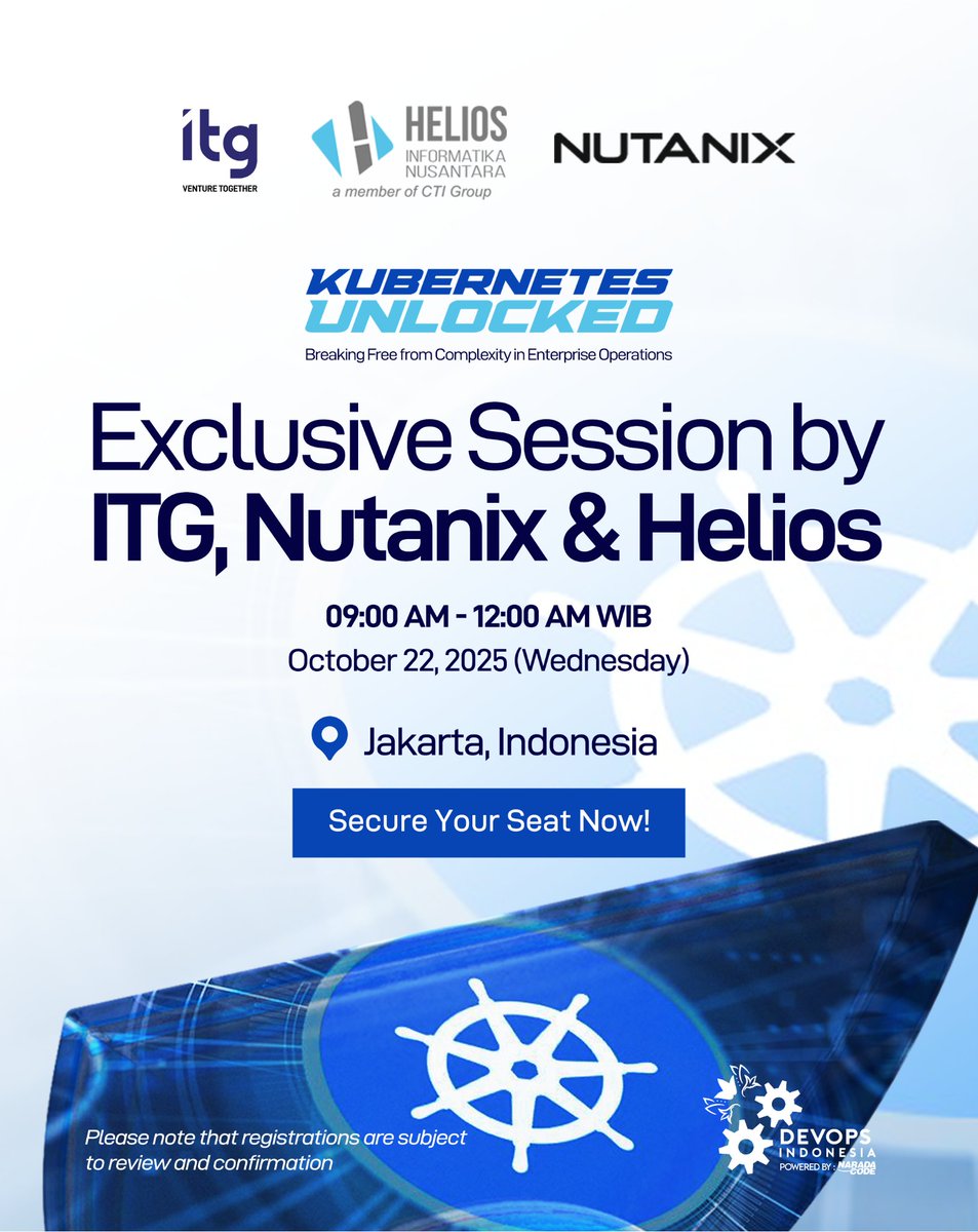iddevops's tweet image. Join ITG Indonesia x Nutanix Exclusive Session (with DevOps Indonesia 🤝) to learn how to simplify hybrid cloud & Kubernetes operations, cut costs by up to 60%, and prepare your infrastructure for the AI era.
🗓️ 22 Oct 2025 | Jakarta
🔗 Register now: luma.com/wa82rmrh