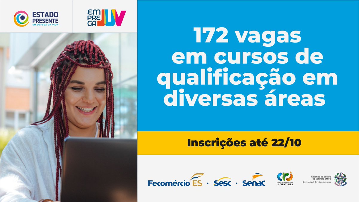 👀 Tá procurando um empurrão pra começar sua carreira? O EmpregaJUV tá on com+150 vagas em cursos profissionalizantes em 8 municípios ! 🎓

O Senac-ES e o Governo do Estado abriram inscrições pro 3º ciclo do EmpregaJUV! 

👉 Inscrições até 22/10: lnkd.in/dtSzGxG6