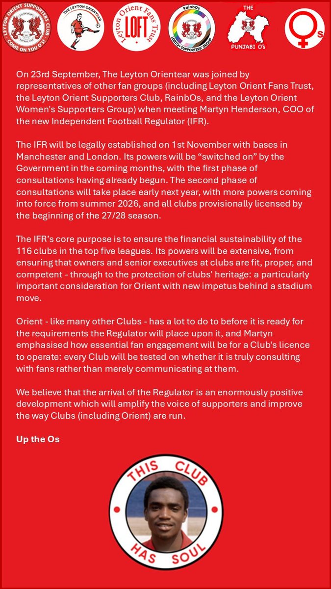 An update on LOFT's recent involvement in meetings with the Independent Football Regulator #lofc