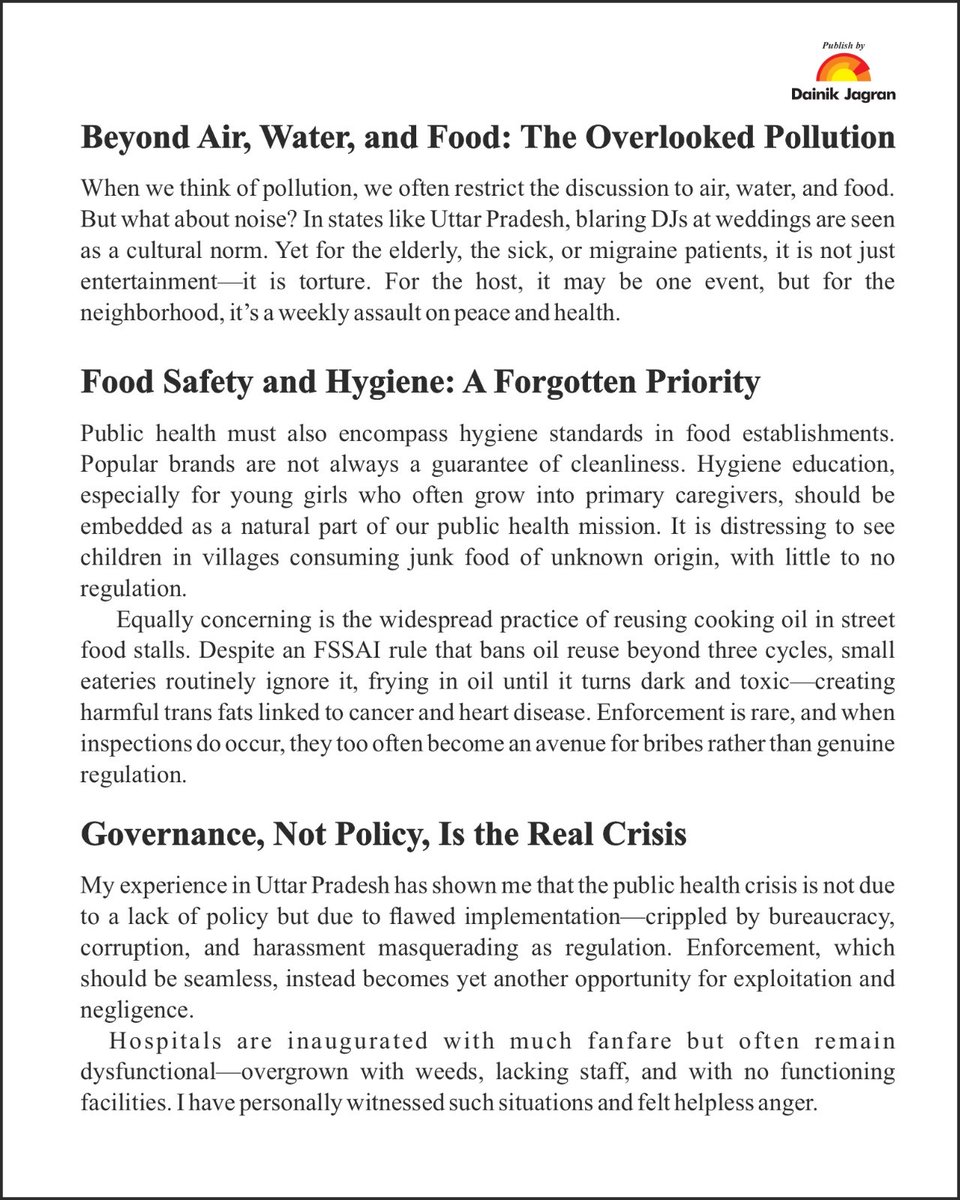 AnnuTandonUnnao's tweet image. Hospitals can treat illnesses, but true health begins with clean air, water, and environment. 🌿
In my latest article, I’ve shared why the real roots of healthcare lie beyond hospital walls.
Read here 👇🏼
english.dainikjagranmpcg.com/opinion/health…
#health #Healthcare #environment #Opinion