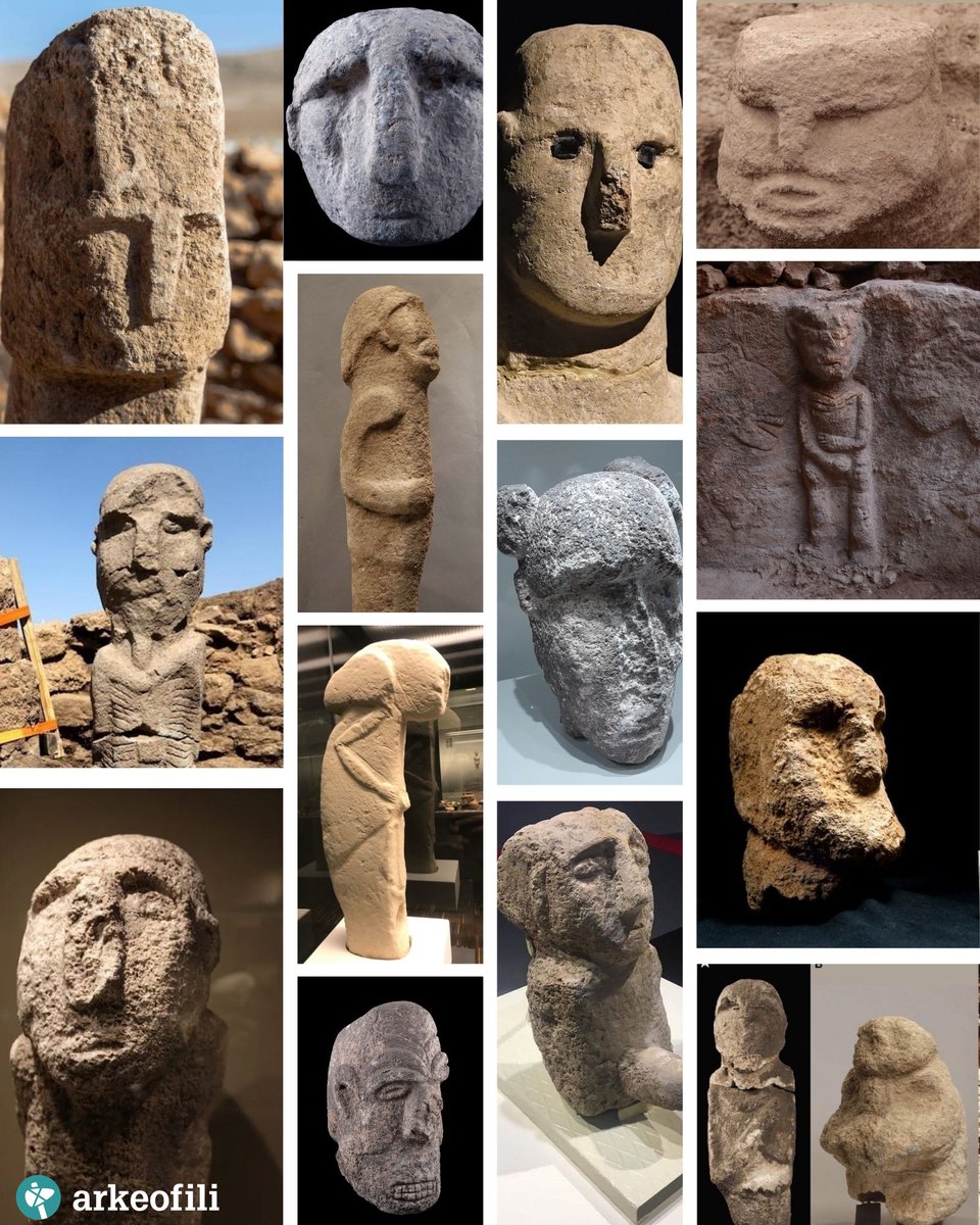 Göbeklitepe kültürü suratları!

Göbeklitepe ve çevresindeki Taş Tepeler yerleşimlerinde bulunan yaklaşık 12.000 yıllık insan suratları! Dikkatinizi ne çekiyor? 👀

• Belirgin kaş kemerleri, derin göz çukurları, küt–düz burunlar… ağız çoğu zaman yok ya da vurgusuz.

• Yüzler