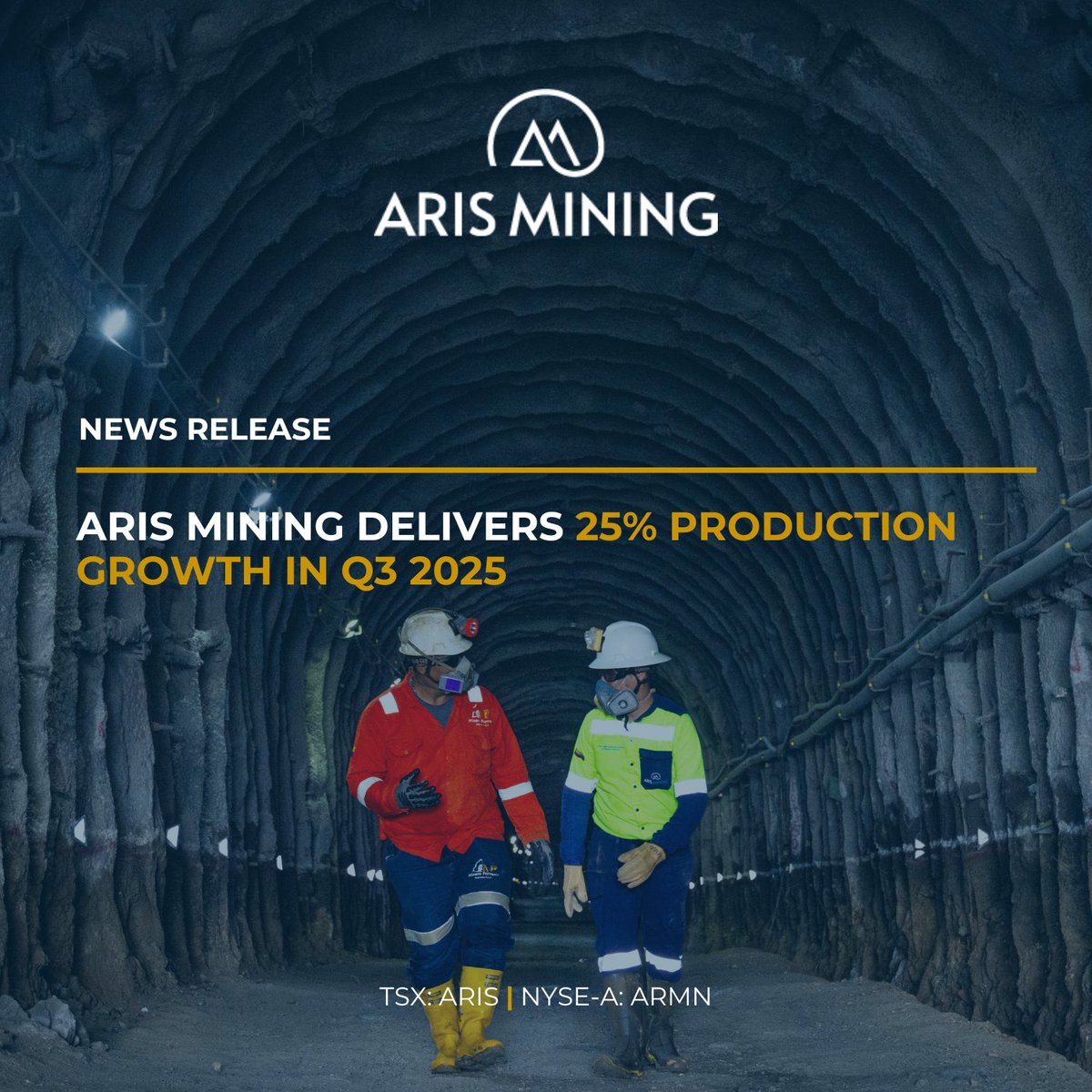 Aris Mining reports gold production of 186,651 ounces for the first nine months of 2025.
 
Q3 2025 Highlights:
✅Q3 gold production of 73,236 oz, a 25% increase over Q2 2025.
✅Q3 gold sales of 73,001 oz, a 20% increase over Q2 2025.
✅Strong performance at both operations with