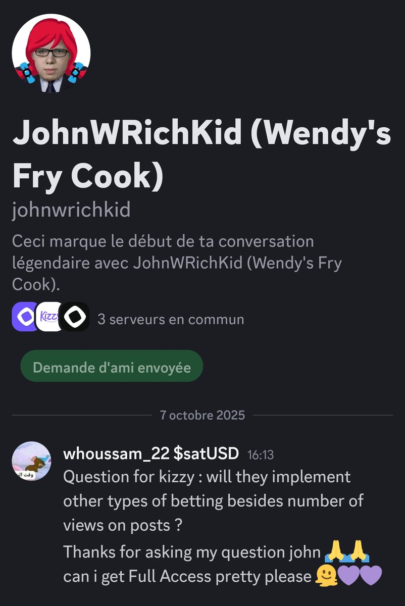 Betting on <a href="/kizzymobile/">Kizzy.io</a> has been fun , multiple known creators on both X and Youtube , but i thing that the experience remains limited due to the type of betting , that's why i asked them this question on <a href="/monad/">Monad</a> sharktank today , and i'm happy with the answer 👇 <a href="/JohnWRichKid/">John W. Rich Kid (Wendy’s Fry Cook)</a> 🙏