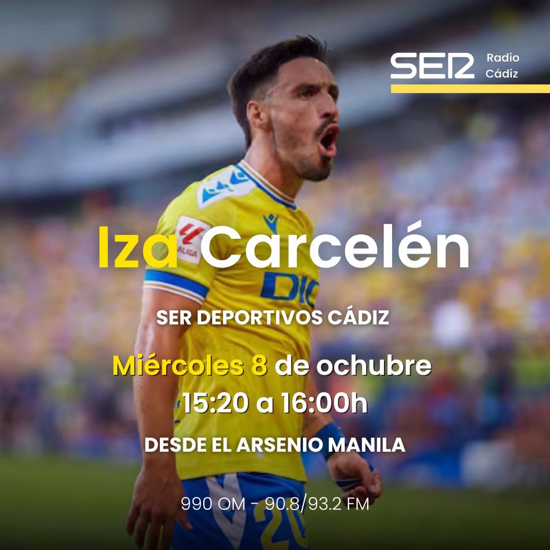 📻SER DEPORTIVOS CÁDIZ

🗣️Mañana miércoles tendremos nuestra tertulia deportiva habitual en el Arsenio Manila.

🟡Para ello, estará con nosotros Iza Carcelén, futbolista del Cádiz CF. 

📆Miércoles, 8 de octubre.

🕒15:20h hasta las 16:00h.

🔊90.8/93.2FM o 990 OM.