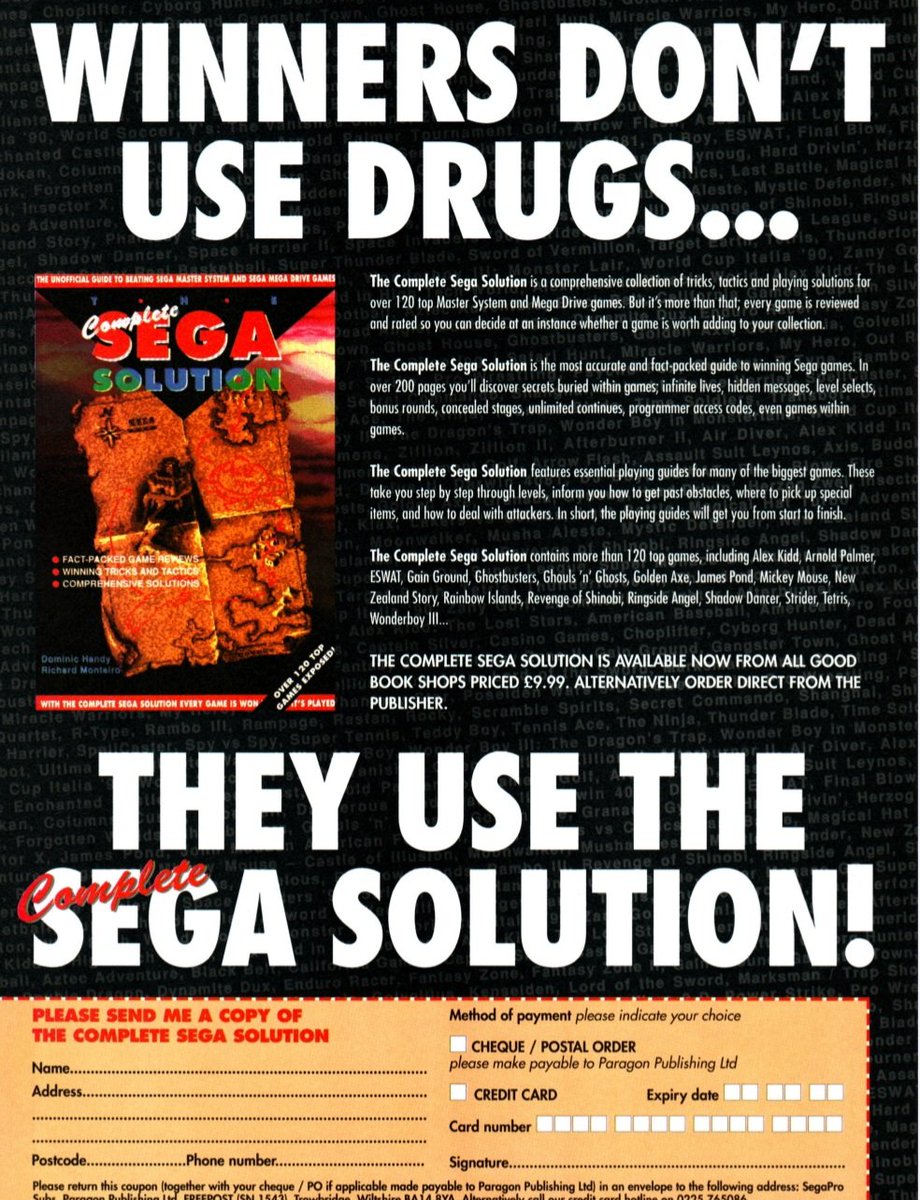 SegaMags's tweet photo. An advert for the Complete Sega Solution, taken from an issue of Sega Pro.

Before the Internet took over, buying magazines, tips books, or even phoning helplines was the way to get your tips and cheats.

#SegaMags #segapro https://t.co/aBnxHJNUr6