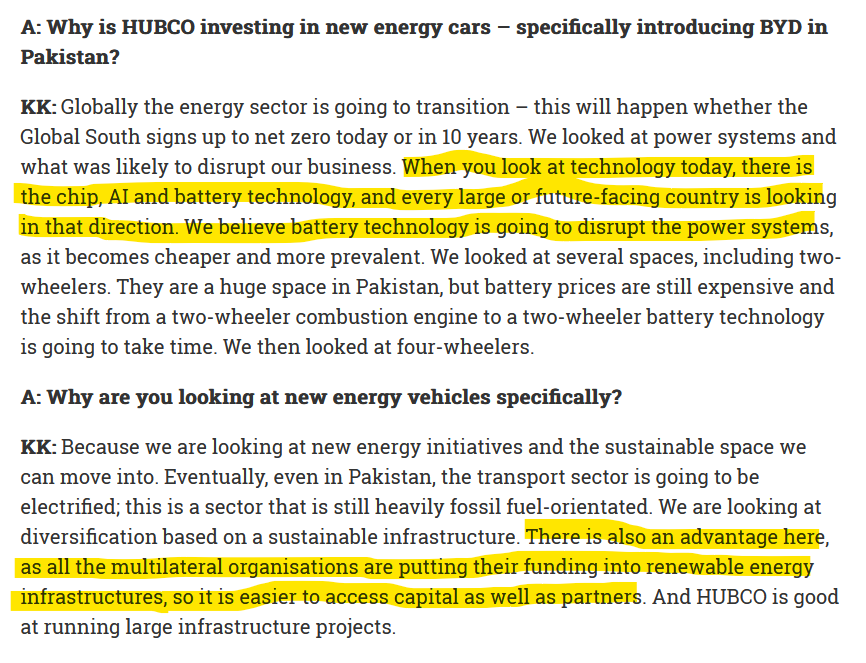 jabranstwocents's tweet photo. Everyone is blinded by the flashy #BYD but nobody is connecting the dots on what @kamrankamal is trying to build here(I think). Aluminum smelting is a much safer bet for hubco. It is also in demand and also VERY power hungry.

AI data centers are extremely risky. To begin with, there are supply chain issues. Wait times for data center equipment is anywhere from 12-24 months. This is exactly the time chip design/density changes in. Without having any edge in this field, it won't make sense to enter it. Try placing GPU or memory chips orders from Pakistan while Microsoft, Amazon, META, etc. are standing in line for the same.

Aluminum smelting fits perfectly with the EV trend by the way, which hub power already has a foot in via BYD. Smelting will fit right into this with a Chinese partnership. Aluminum goes into car components and batteries, both of which HUBC is developing expertise in. In fact, lots of R&D being done on Aluminum based battery and BYD is the second largest battery maker in the world(HUBC also into same for some years now). Also more env friendly so easier to get funding, something Kamran Kamal has already pointed before. 

Don't underestimate the management. BYD may look like a pivot to EVs but it could just be a gateway to a much bigger game.