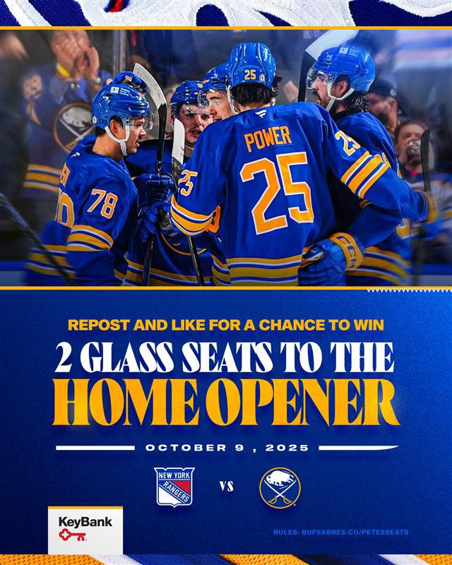 Sabres home opener looks like a sellout. Chance to not only get seats but a pair on the glass! Courtesy of @KeyBank Who needs them? #sabrehood #LetsGoBuffalo
