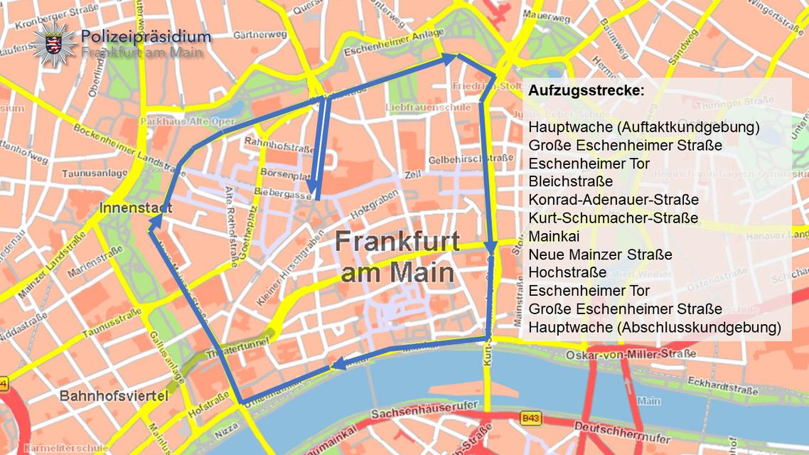 📍Die von der Versammlungsbehörde in ihren Verfügungen vom 07.10.2025 auf Seite 1 vorgegebene Route der heutigen Aufzüge könnt ihr der beigefügten Karte entnehmen.

#FfM0710
