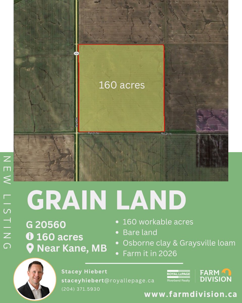 NEW 160 acre Grain listing near Kane, MB #yourfarmteam #wesellfarms #grainland …lepageriverbendrealtyfarmdivision.com/listings/20560…