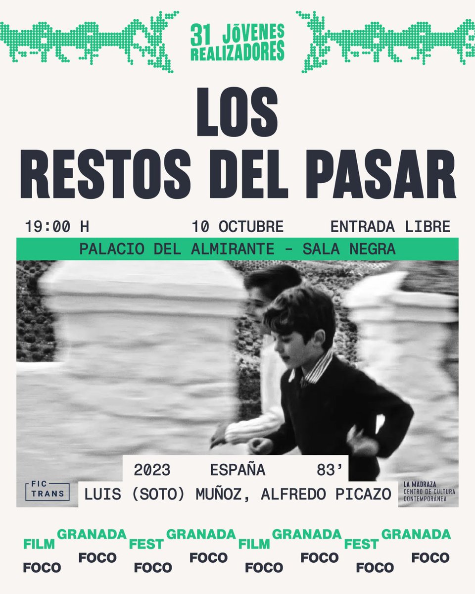 Festival Jóvenes Realizadores (@granadafilmfest) on Twitter photo ⛪ LOS RESTOS DEL PASAR | Luis Soto Muñoz y Alfredo Picazo⛪
El ciclo ENTRE DOS AGUAS reflexiona sobre el cine andaluz entre la ficción y la no-ficción, dando voz a sus creadores 💧
Organizado por <a href="/fcd_ugr/">Facultad de Comunicación y Documentación UGR</a>, <a href="/lamadrazacccugr/">La Madraza.CCCUGR</a> y <a href="/Transmedia_UGR/">Proyecto FicTrans</a> ⛪ LOS RESTOS DEL PASAR | Luis Soto Muñoz y Alfredo Picazo⛪
El ciclo ENTRE DOS AGUAS reflexiona sobre el cine andaluz entre la ficción y la no-ficción, dando voz a sus creadores 💧
Organizado por <a href="/fcd_ugr/">Facultad de Comunicación y Documentación UGR</a>, <a href="/lamadrazacccugr/">La Madraza.CCCUGR</a> y <a href="/Transmedia_UGR/">Proyecto FicTrans</a>