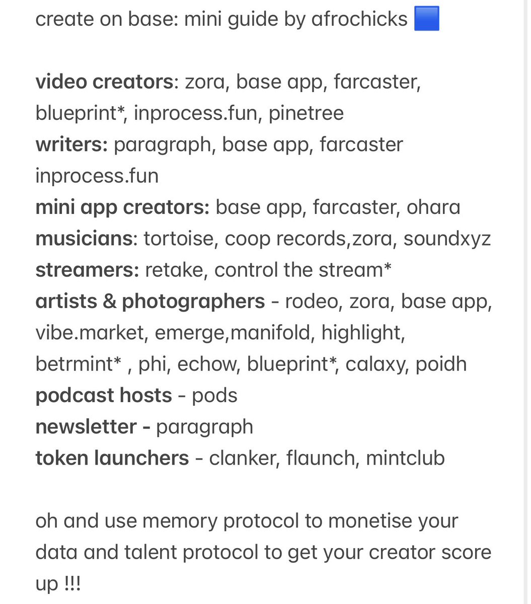 list of where to create on base

bookmark + follow for more

am i missing anything?