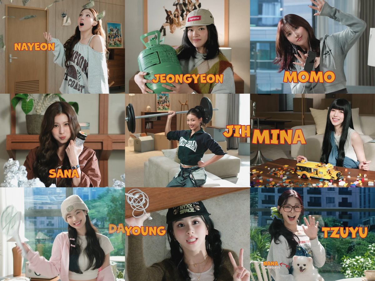 NAYEON WALLPAPER BRINGS MONEY &amp; GOOD LUCK
JEONGYEON GAS TANK PIGGY BANK FOR WEDDING FUNDS
MOMO DANCER/MADE IN JAPAN
SANA CHEESE KIMBAP
JIHYO GYM WEIGHT LIFTER
MINA LEGO LOVER
DAHYUN BUG CATCHER
CHAEYOUNG ALWAYS USES SCISSORS IN ROCK PAPER SCISSORS
TZUYU FINALLY FILMING WITH A DOG