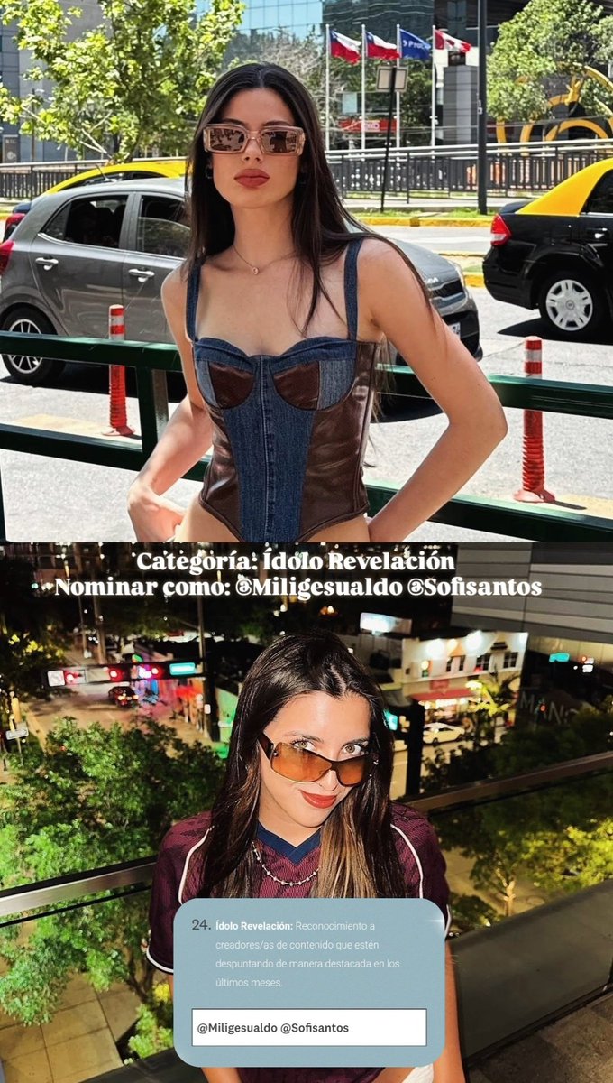 Las categorías a Nominar a Sofi y Mili en los <a href="/premiosidolo/">Premios Ídolo</a> son:

2- Contenido Creativo @Miligesualdo

9- Moda @Sofisantos

24- Idolo Revelación @Miligesualdo @Sofisantos 
Tener en cuenta que debe ir con el @ de Ig de cada una y al finalizar solo deben dar click en listo ✅️