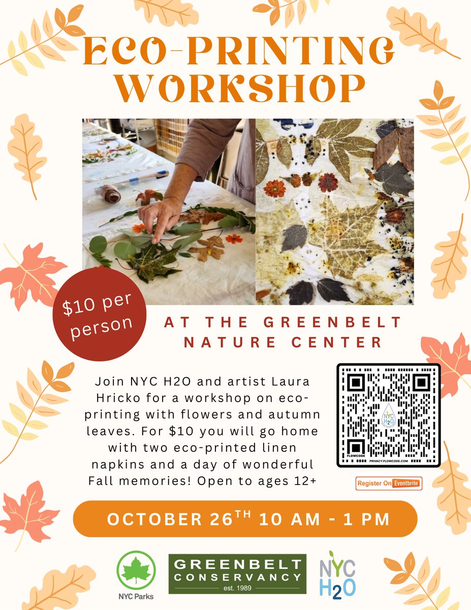 Join us for our Eco-Printing workshop on October 26th at the Greenbelt Nature Center! Attendees will go home with two eco-printed linen napkins made under the guidance of the wonderful Laura Hricko 🍁 🍃 

Sign up on our eventbrite or use this link: eventbrite.com/e/1657722084379