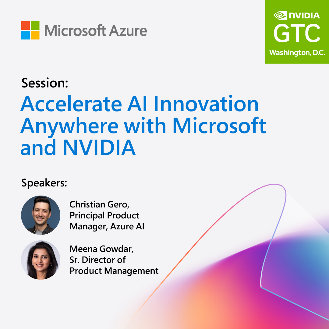 VC_At_Work's tweet image. Join Microsoft at  NVIDIA GTC DC for Accelerate AI Innovation Anywhere session [DC51264].
Learn how Azure Local and Azure AI Foundry enable enterprise-grade AI anywhere.
Wednesday, Oct 29 | 5:00 PM – 5:40 PM EDT
msft.it/6017sLm9d
#Microsoft #Azure #AI #GTC  #MSAdvocate