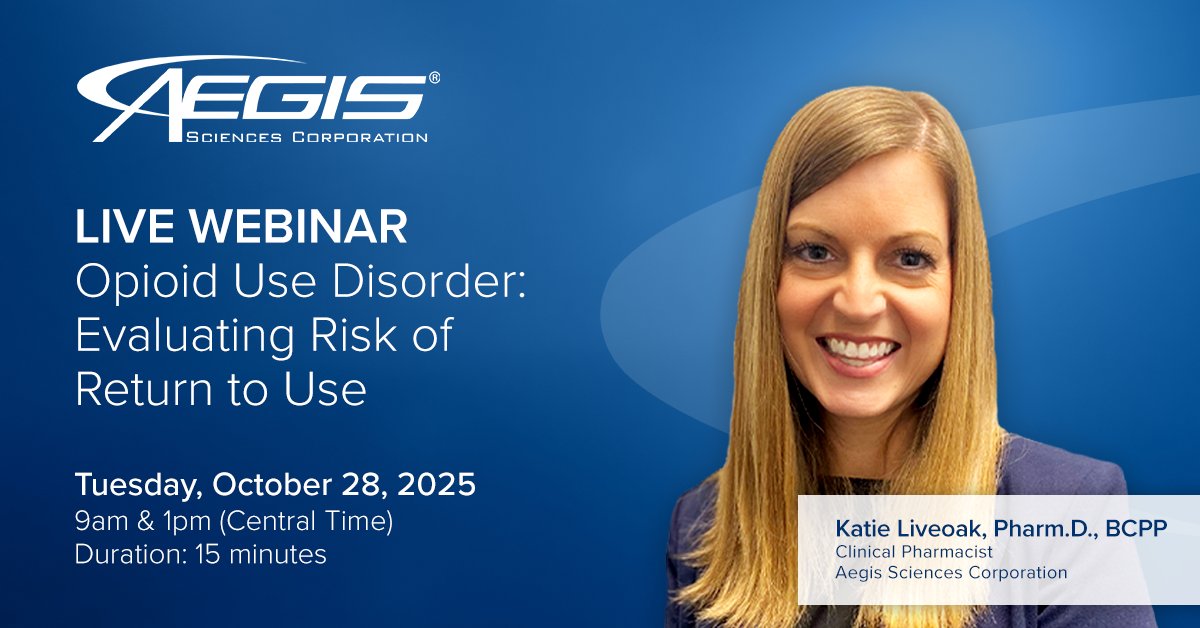 Please join us for an educational webinar session discussing Opioid Use Disorder (OUD).

Dr. Liveoak will provide evidence-based insights and practical strategies to help clinicians better understand, detect, and address recurrence risk.

Register Today: aegislabs.com/resources/webi…