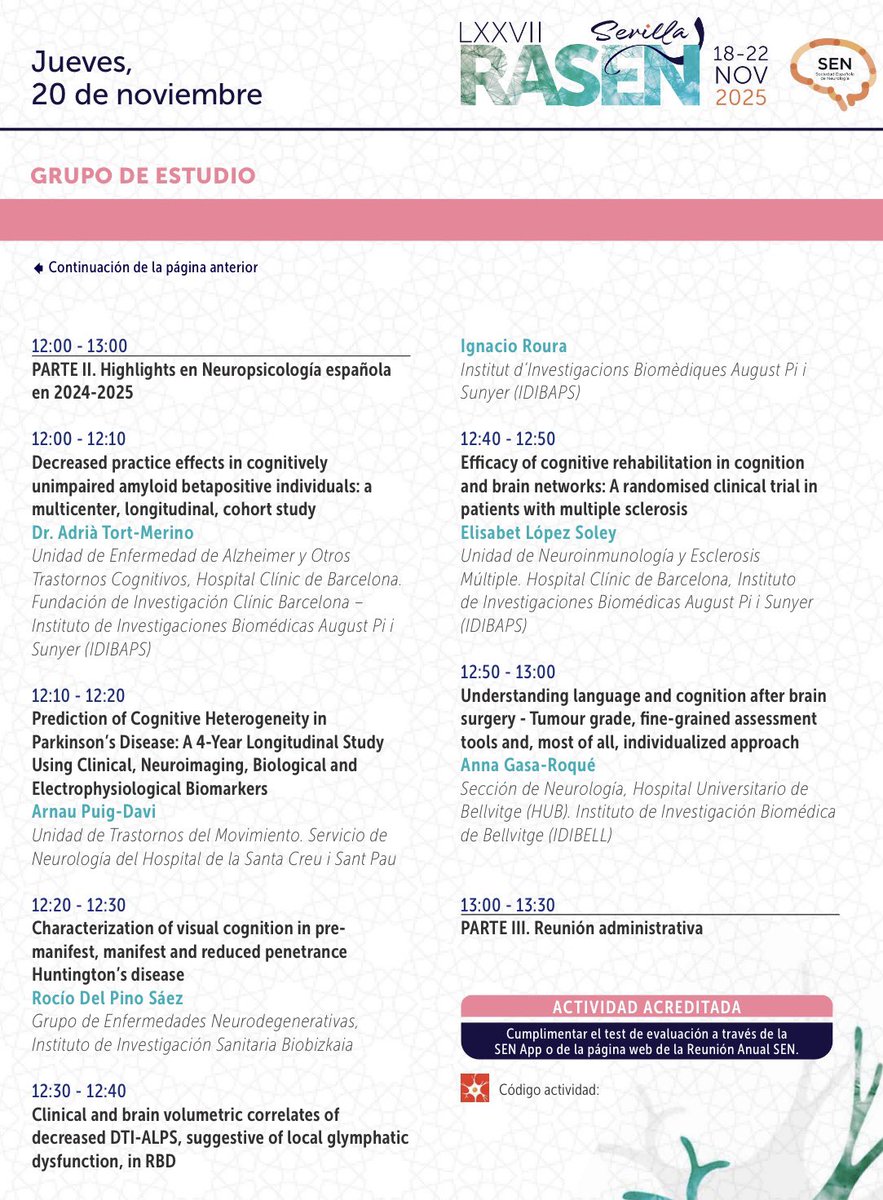 Presentamos el programa de la Sección de Estudio en Neuropsicología que hemos preparado para la LXXVII Reunión Anual de la SEN #RASEN25
