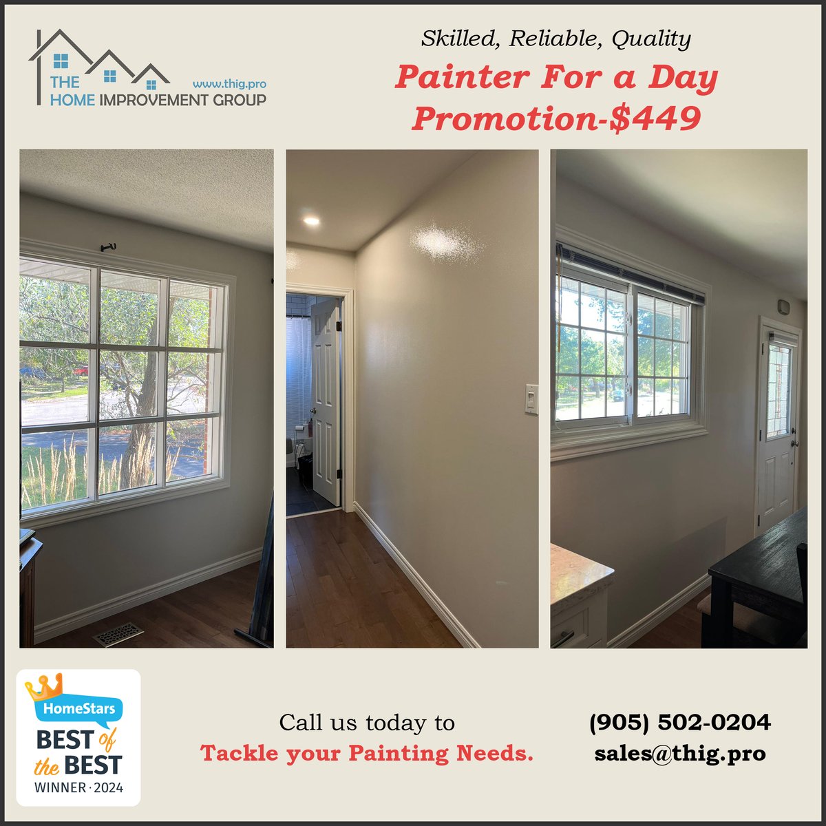 THIG_Toronto's tweet photo. "Skilled, Reliable, Quality"

Painter For a Day Promotion - $449

Call us today to tackle your painting needs

sales@thig.pro

(905) 502 0204

#HomeImprovement #ProfessionalPainters #InteriorPainting #TorontoHomes #HomeRenovation #PaintingServices #PainterForADay #THIGPro https://t.co/Fsxubtmhdz
