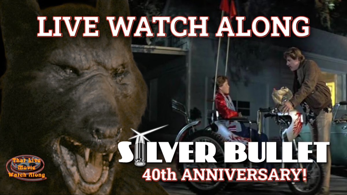 Join us live tonight for a 40th anniversary watch party of Silver Bullet (1985)! youtube.com/live/mPiXsik3h… #Werewolf #stephenking #watchparty #silverbullet #Anniversary #garybusey #FullMoon #1980s #horror #HorrorMovies