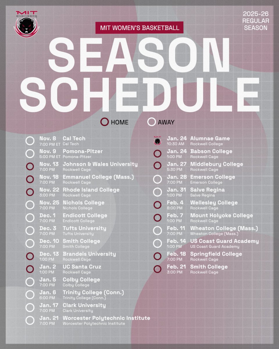 mitwbball's tweet photo. The wait is over!

🗓️ Mark your calendars with the 2025-26 MIT Women's Basketball Schedule! Don't miss out on any of the action!

#MITWBB #rolltech https://t.co/TsFK38XaXQ