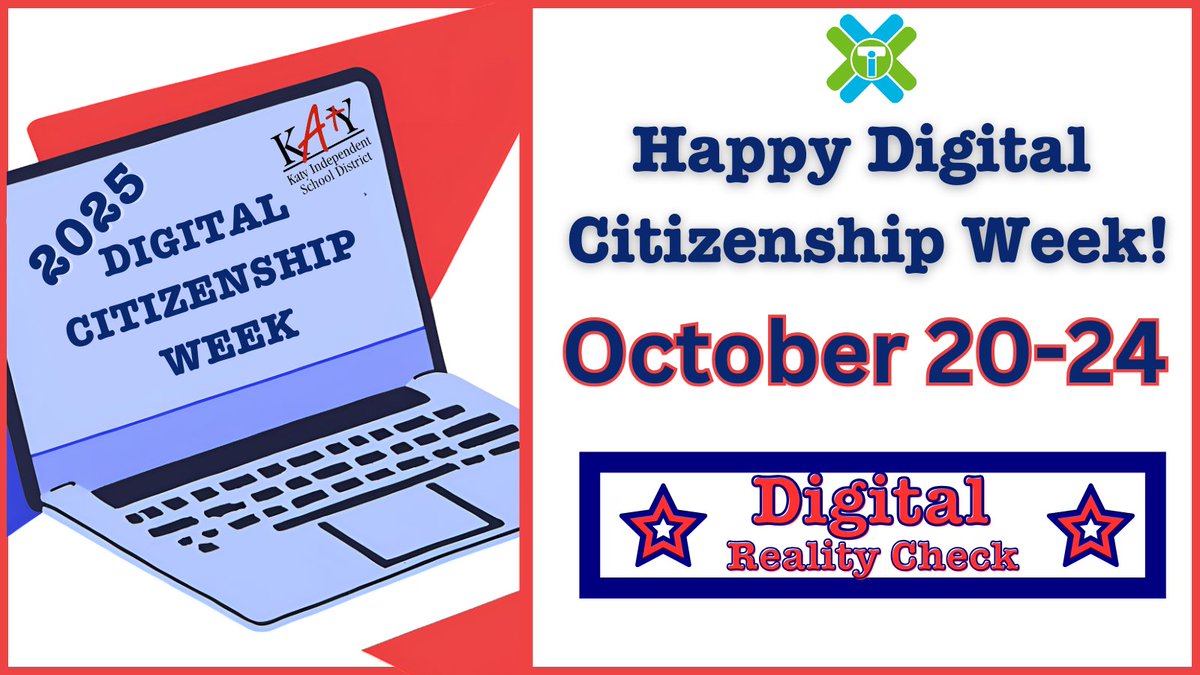 KISD Secondary Tech (@kisdsectech) on Twitter photo 💻✨ Digital Citizenship Week kicks off today! Take a digital reality check: How do your online choices shape who you are & who you’re becoming? Reflect on your digital habits and set a goal to grow 🪴this week. #KatyDigCit <a href="/katy_libraries/">Katy ISD Libraries</a> 💻✨ Digital Citizenship Week kicks off today! Take a digital reality check: How do your online choices shape who you are & who you’re becoming? Reflect on your digital habits and set a goal to grow 🪴this week. #KatyDigCit <a href="/katy_libraries/">Katy ISD Libraries</a>