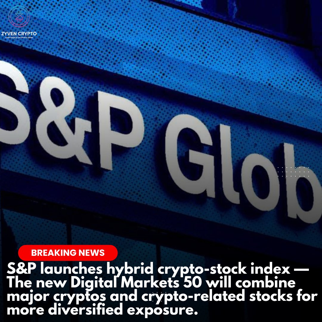 zyvencrypto's tweet image. 📊 S&amp;amp;P Enters the Crypto Game
S&amp;amp;P has launched the Digital Markets 50 Index, blending top cryptocurrencies with crypto-related stocks — giving investors diversified exposure to the digital economy. ⚡
#CryptoNews #SPIndex #ZyvenCrypto