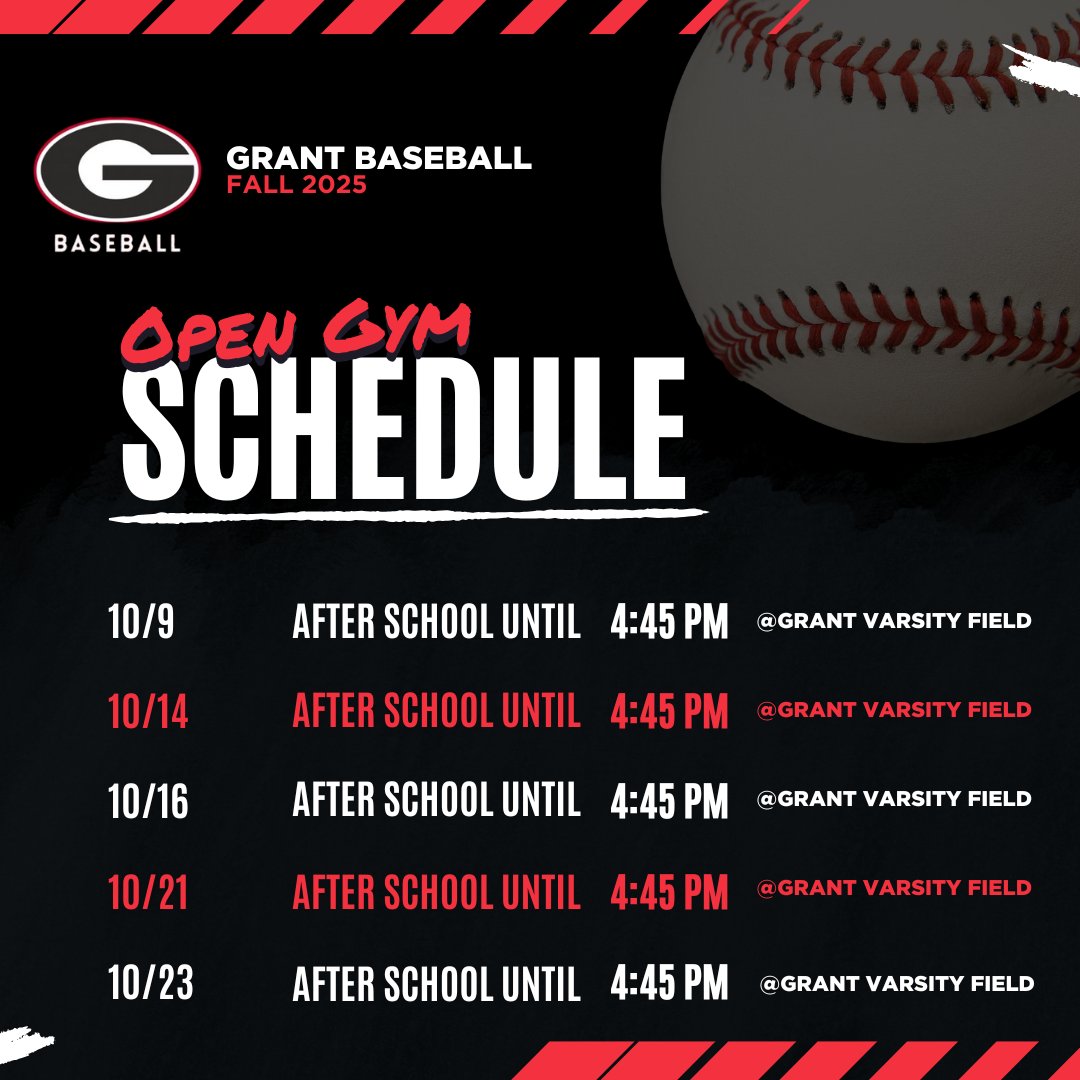 Here's the remaining Baseball Open Gym schedule for Fall 2025.