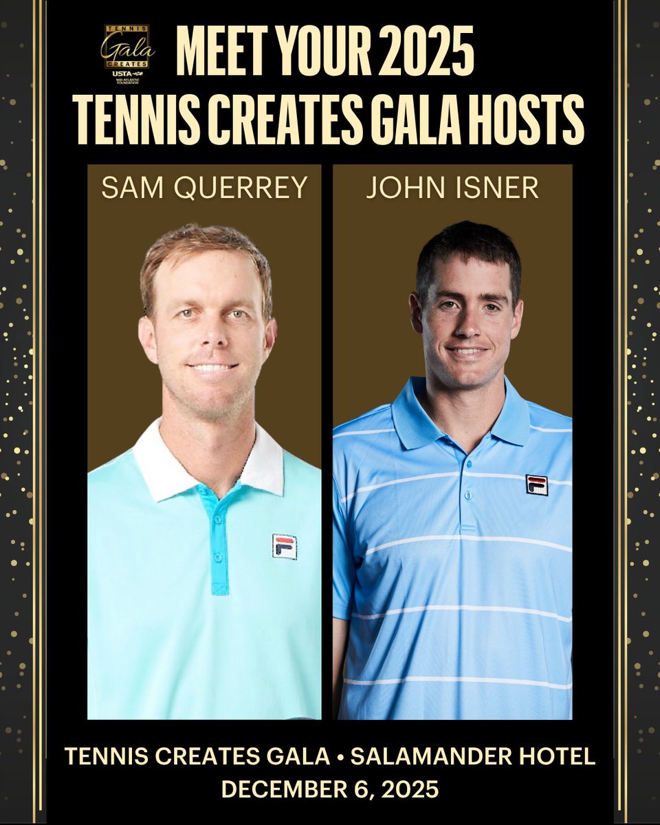 This just in! 🚨👀 Sam Querrey and John Isner are hosting the 2025 Tennis Creates Gala 🎾✨ From the Nothing Major Show to center stage, they’re bringing the energy to our biggest night for tennis in the Mid-Atlantic! 💛 Tickets: tenniscreatesgala.com
 
#ustamidatlantic