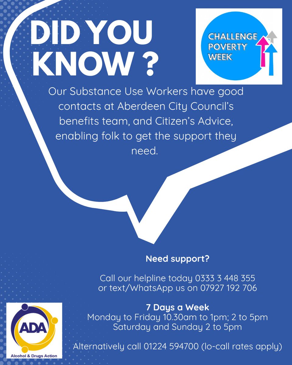 The users of our services can have a wide range of needs. Our substance use workers know how to support them in getting the help they're looking for. #challengepovertyweek #harmreduction #recovery #support #aberdeen #benefits
