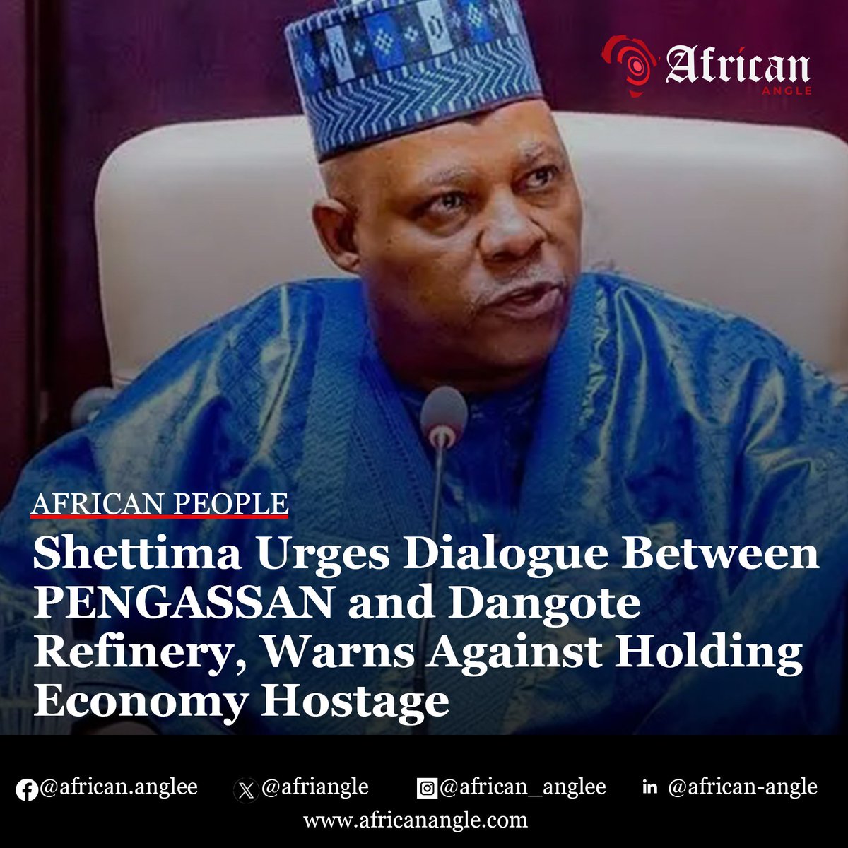 Vice President Kashim Shettima has urged restraint and constructive engagement between the Petroleum and Natural Gas Senior Staff Association of Nigeria (PENGASSAN) and the management of the Dangote Refinery...
africanangle.com/shettima-urges…