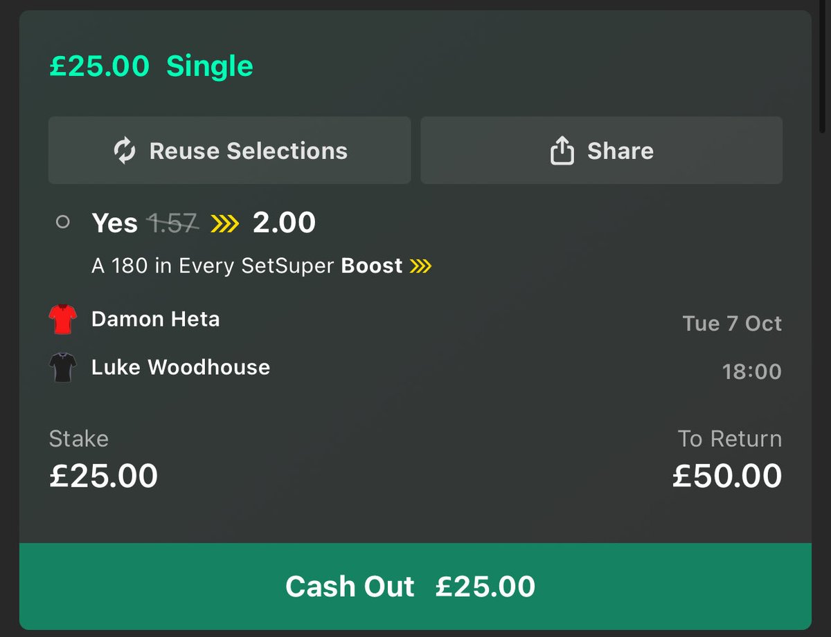 BarneyBets's tweet photo. I’m backing the Super Boost in today’s World Grand Prix darts game between Damon Heta and Luke Woodhouse 

If there’s a 180 in every set, I’m giving away £50 CASH to someone who:

LIKES ❤️ REPOSTS ♻️ and FOLLOWS @BarneyBets

Let’s go!!! https://t.co/r3fV2AScDB