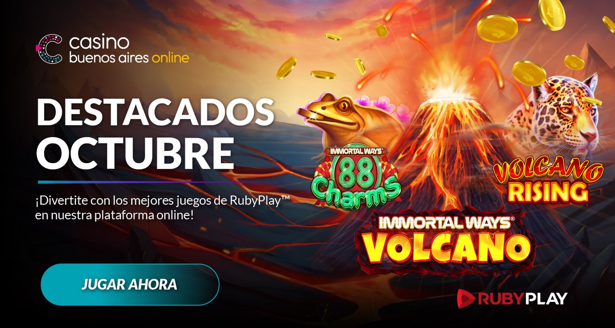 casinobaonline's tweet image. 🔥 ¡Octubre explota de diversión! 🔥
Descubrí los juegos destacados del mes y viví toda la emoción con RubyPlay™ en nuestra plataforma online.

👉 Entrá ahora y jugá en Casino Buenos Aires Online.

#CasinoBuenosAiresOnline #RubyPlay