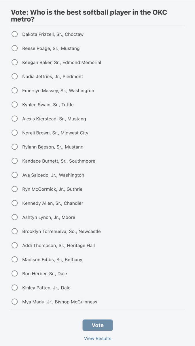 Vote: The 2025 Oklahoma high school fastpitch softball season has been filled with OKC-area players who have stood out.

Here’s a link to vote on 20 of the best OKC-area softball players: #OKPreps oklahoman.com/story/sports/h…
