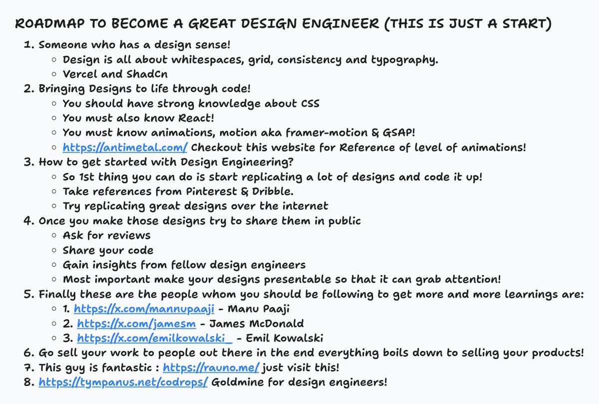Coding_Sage's tweet image. Just watched @mannupaaji Roadmap to become and design engineer! Bhai kya hi websites dikhaye hai apne!
This notes will help you check them out here!
tldraw.com/p/zx64V7cq27Lo…
Video Link : youtu.be/GTcgQAS4Lhc?si…
It was a great explanation crystal clear up to the point!
No extra…