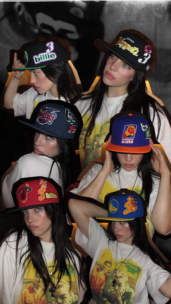 billieeilish's tweet image. Billie Eilish x Mitchell &amp;amp; Ness NBA League Hat Collection available now! BillieEilish.lnk.to/ComplexNBAColl…
