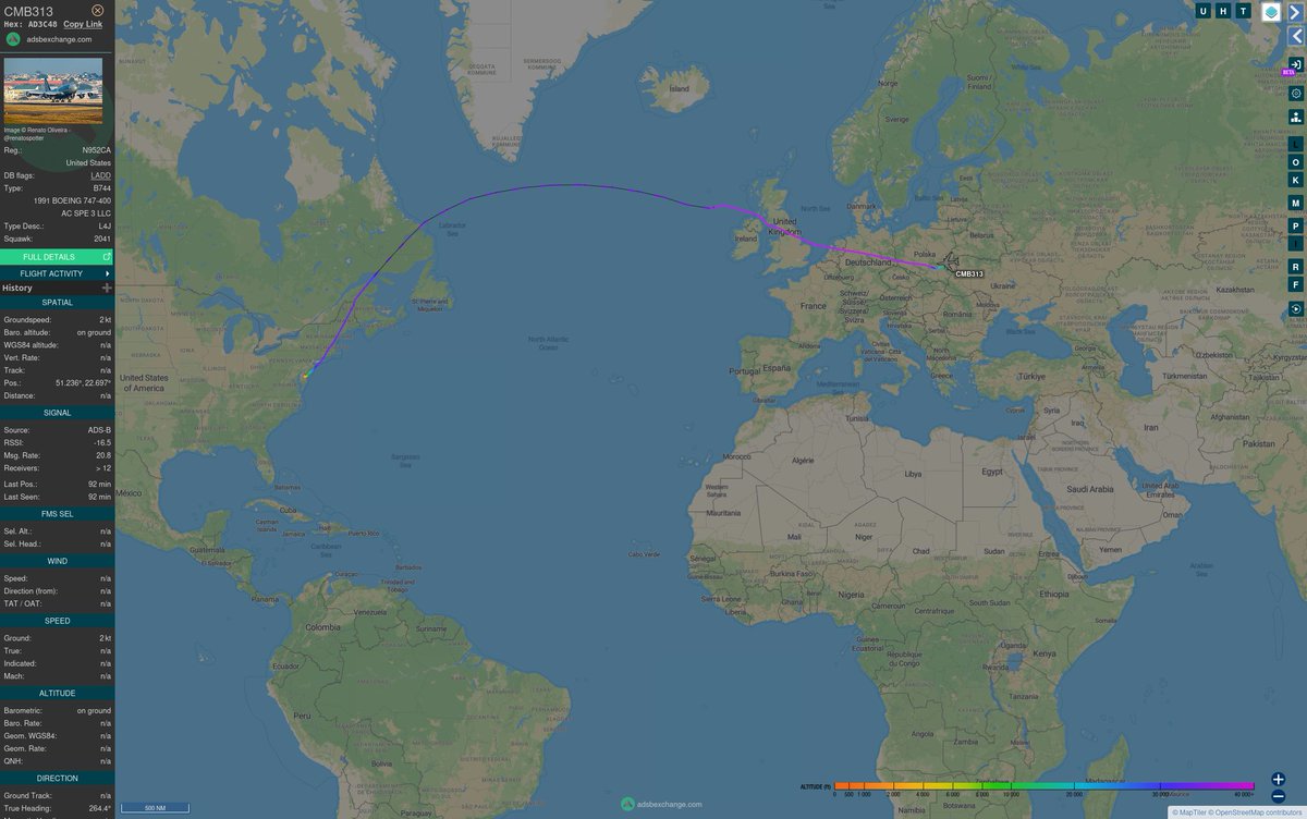 Another day, another shipment of US weapons and munitions for Ukraine arrive in Poland.  

National Air Cargo's N952CA using US Transportation Command call sign CAMBER313 arrived in Lublin a short time ago direct from Dover AFB, DE.  Lublin has been the reception point for US