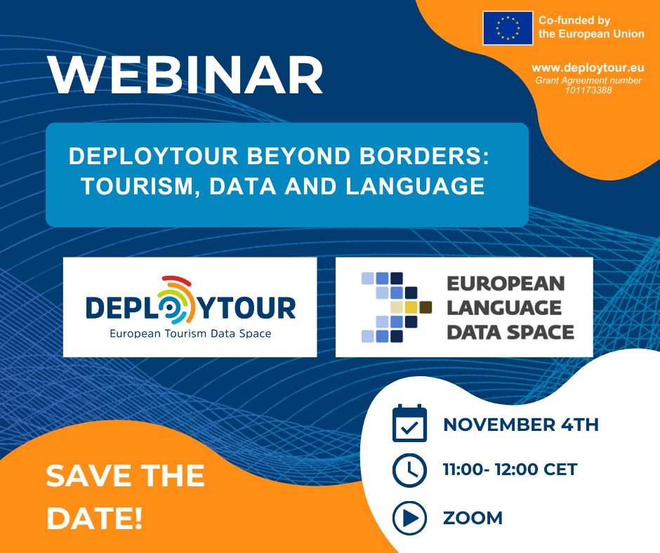 BDVA_eu's tweet image. 🚀 Join the next session of the @DEPLOYTOUR Webinar Series: “Beyond Borders: Tourism, Data & Language” 💬 with the European Language Data Space!
🗓4 November
🕚11:00 AM – 12:00 PM CET
💻Online
Register now👉us06web.zoom.us/meeting/regist…
#EUTourism
#LanguageDataSpace
#DEPLOYTOUR
