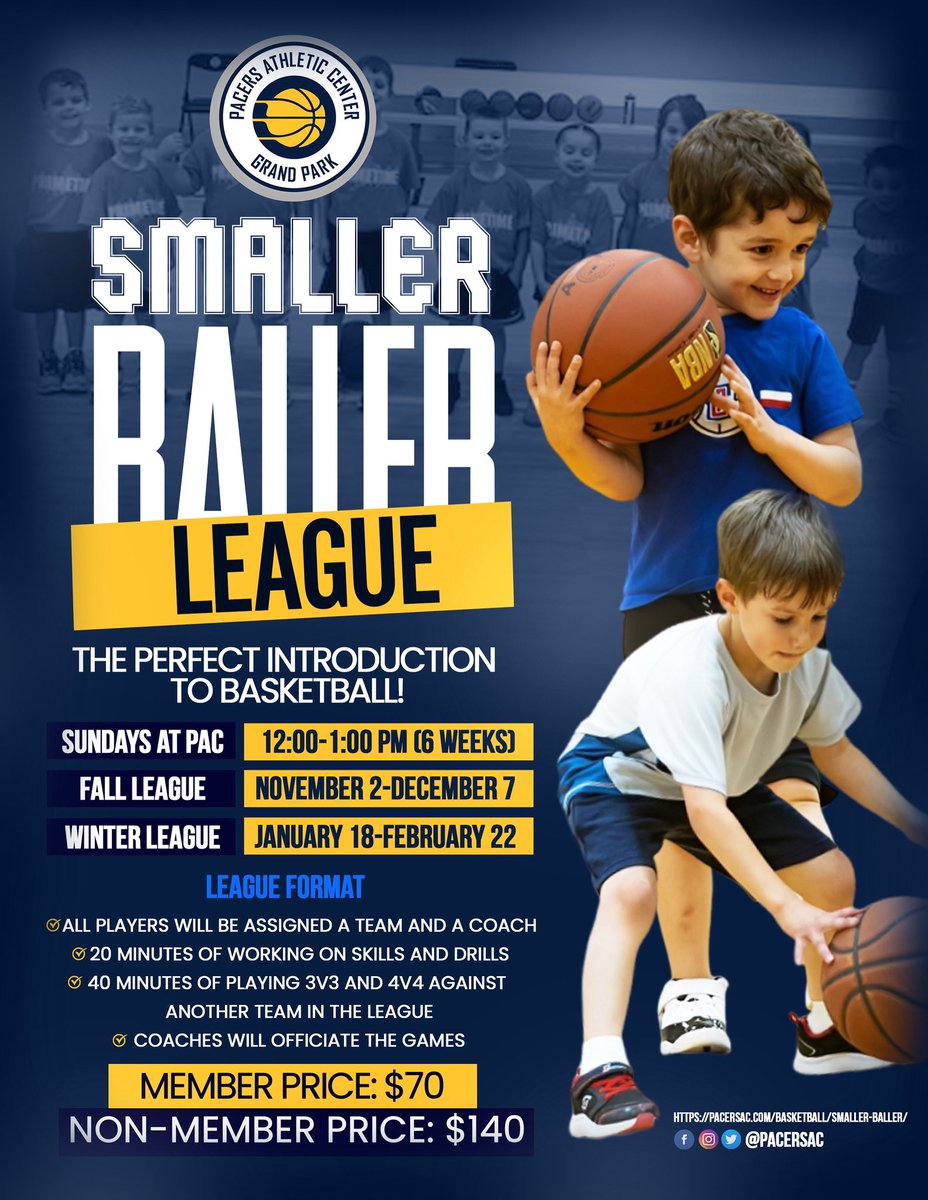 Future hoopers, your time is coming! Smaller Baller Fall League starts in just a month! Leagues + Classes are the best way to learn the game, make friends, and have fun 🏀

pacersac.com/basketball/sma…