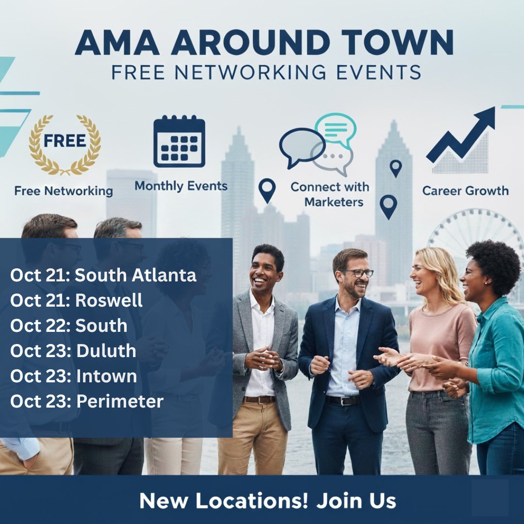 🎉 We’re growing and so is your network!

AMA Around Town is expanding this October with new meetups across Atlanta. No cost, no pressure, just real convos with marketers who get what you do.

📍 Oct 21–23 | Multiple ATL locations

👉 ama-atlanta.com/events/
