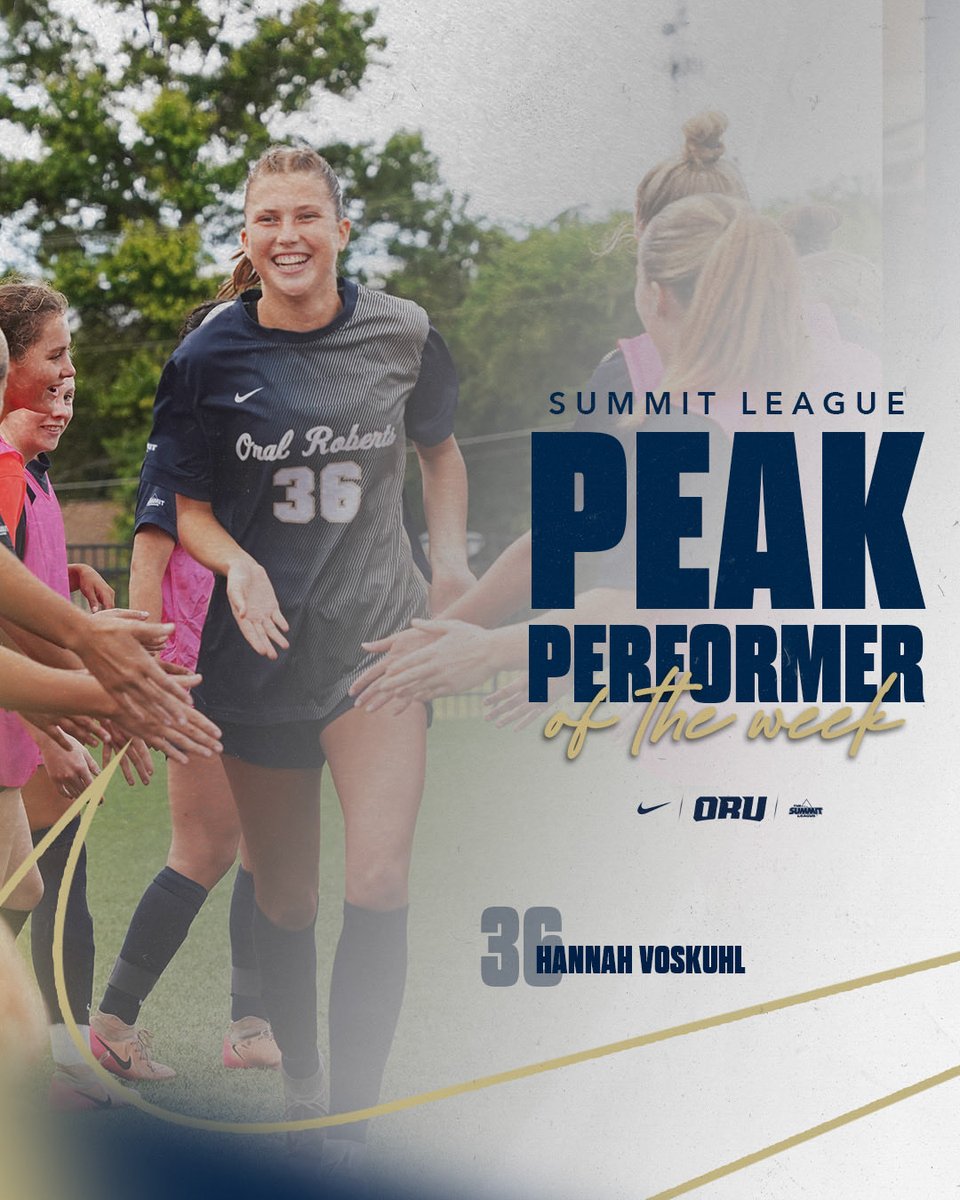 ORUWSoccer's tweet photo. Congratulations to Hannah Voskuhl who is your Summit League Defensive Peak Performer of the week! 

#ORUWSOC | #GoldenStandard https://t.co/UB9oxxRuEM