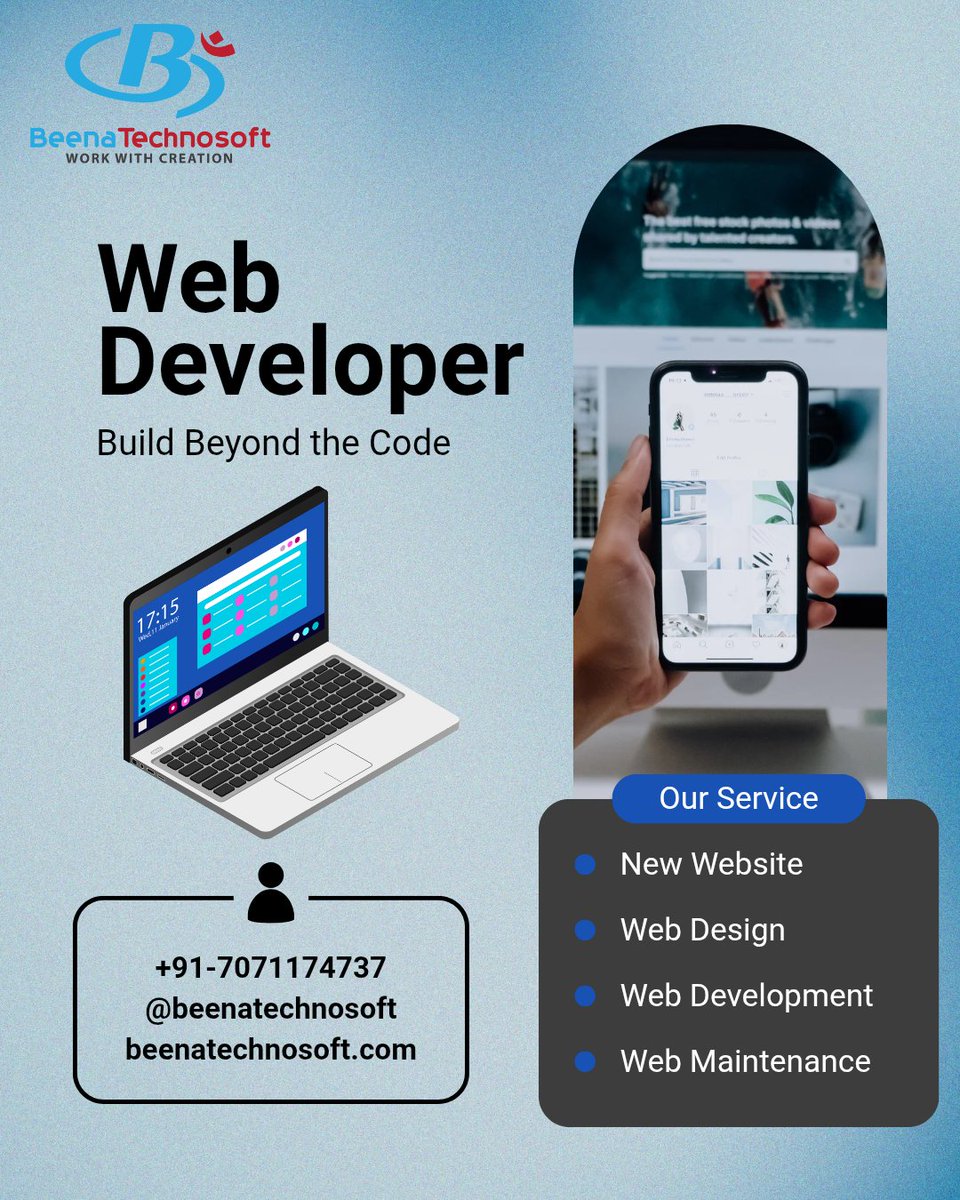 beenatechnosoft's tweet image. 🚀 Build your digital identity with Beena Technosoft!
We design fast, responsive & SEO-ready websites for businesses that want to grow online.
Call us : 91-7071174737
#WebsiteDevelopment #WebDesign #BeenaTechnosoft #DigitalSolutions #TechInnovation #OnlineGrowth #WebDev