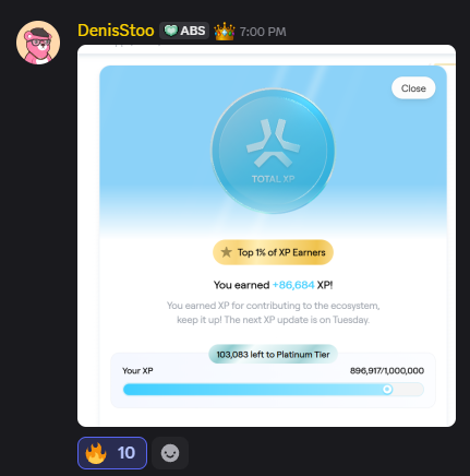 AltcoinSurfers's tweet photo. Happy @AbstractChain XP Day 🥳

Our highest XP earners are:
@DenisVlg000 86,684
@ValentinaL51142 73,887
@geniexbtz 60,727
@Vlad1Ivanciu 60,401

Congratulations to everybody who's on Abstract! We're still super early 👏

cc @Alex_GPEG https://t.co/872IOisG3x