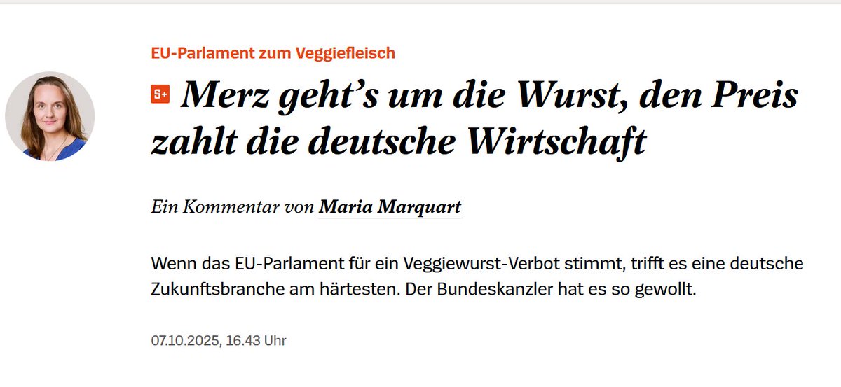Dieser ständige Kulturkampfnonsens verbraucht so viel Zeit, Energie, Aufmerksamkeit und Ressourcen,dass man sich fragt, ob die Union wirklich nichts Besseres zu tun hat, als der eigenen Wirtschaft ohne Not zu schaden.Maria Marquart hat natürlich völlig Recht. Was soll das? #Wurst