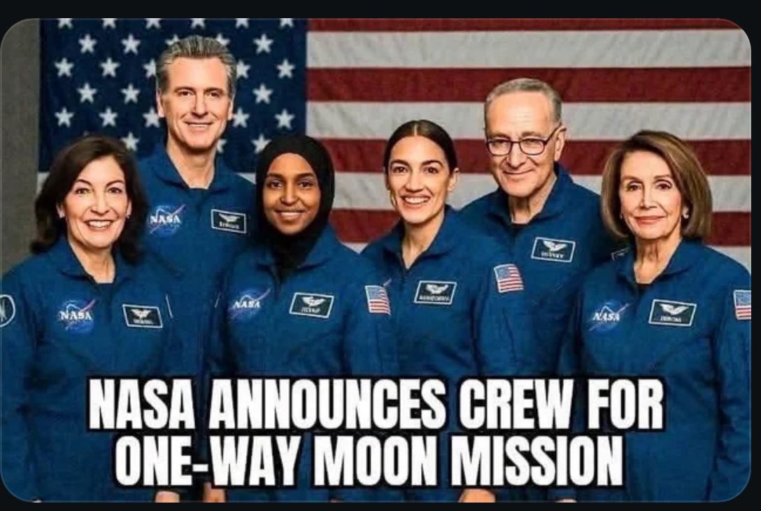 newunbiasednews's tweet image. NASA’s genius plan: One-way ticket to the Moon for the Squad’s socialist squad. Adios, AOC &amp;amp; crew—America’s saved! Who’s buying the popcorn? #MoonLanding