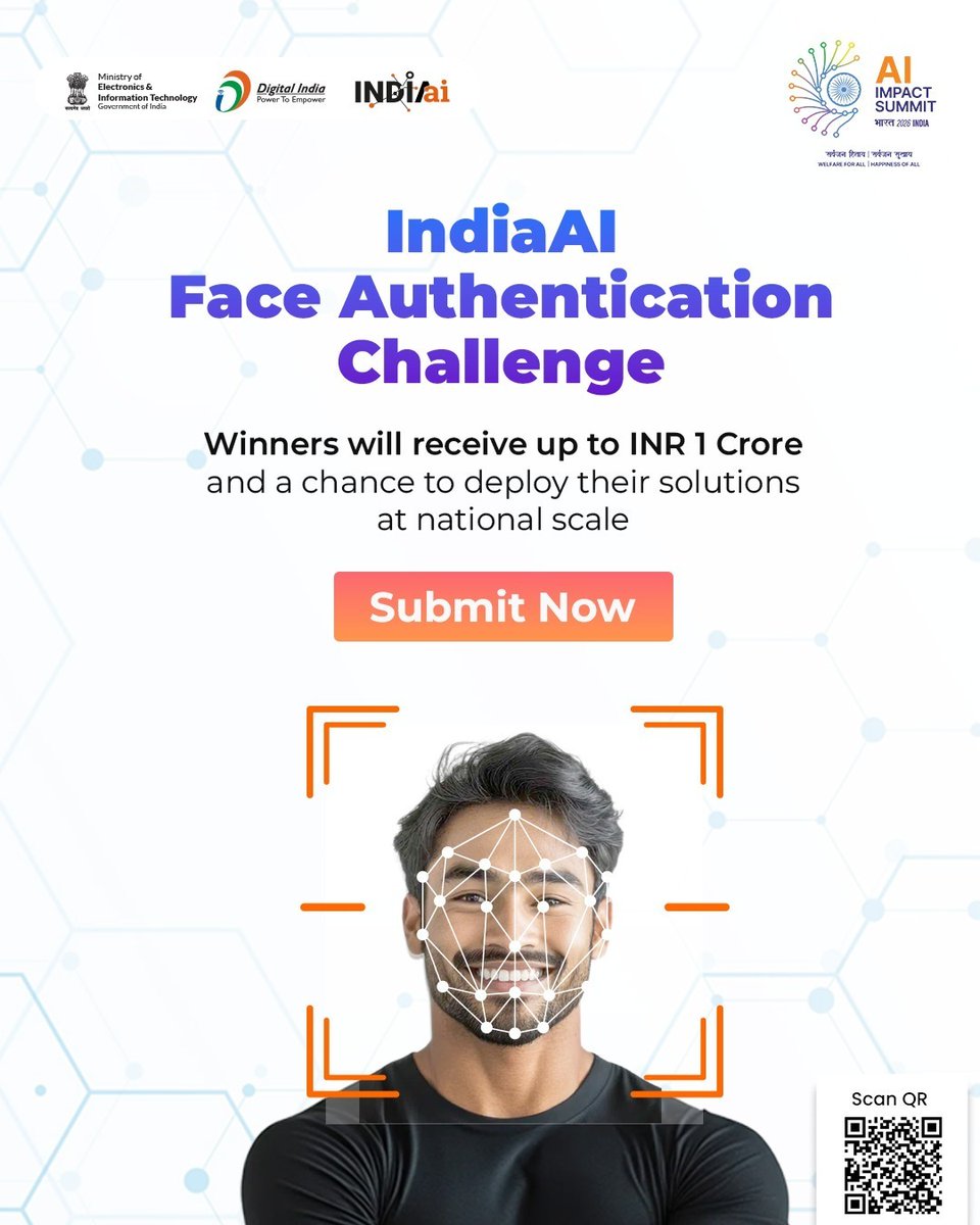 OfficialINDIAai's tweet image. IndiaAI Face Authentication Challenge is live! 

Indian Startups &amp;amp; Companies are invited to develop a secure, scalable, and highly accurate AI solution to strengthen the integrity of public examinations nationwide.

Your solution must perform: 
- Automated Duplicate Detection…
